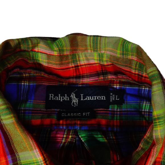Ralph Lauren Y2K 90s Vintage Colorful Plaid Check Button Up Shirt Men's Large - Picture 3 of 6